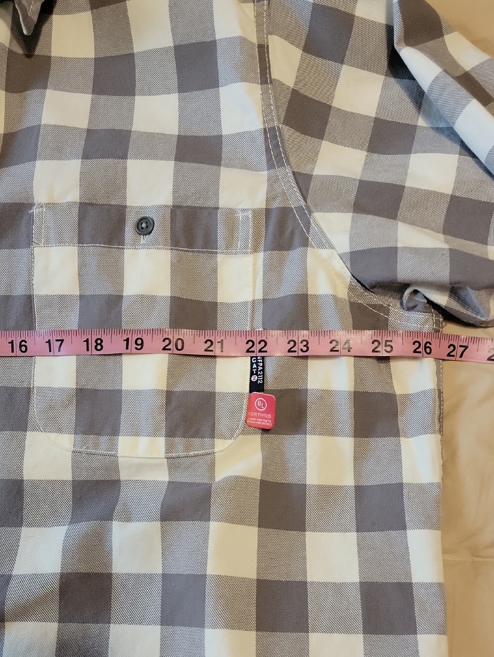 Bocomal FR Fire Resistant Men's Gray and White Checkered Long Sleeve Shirt S: XL - Picture 3 of 11